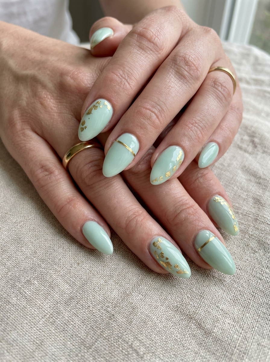 Mint and Gold Nails